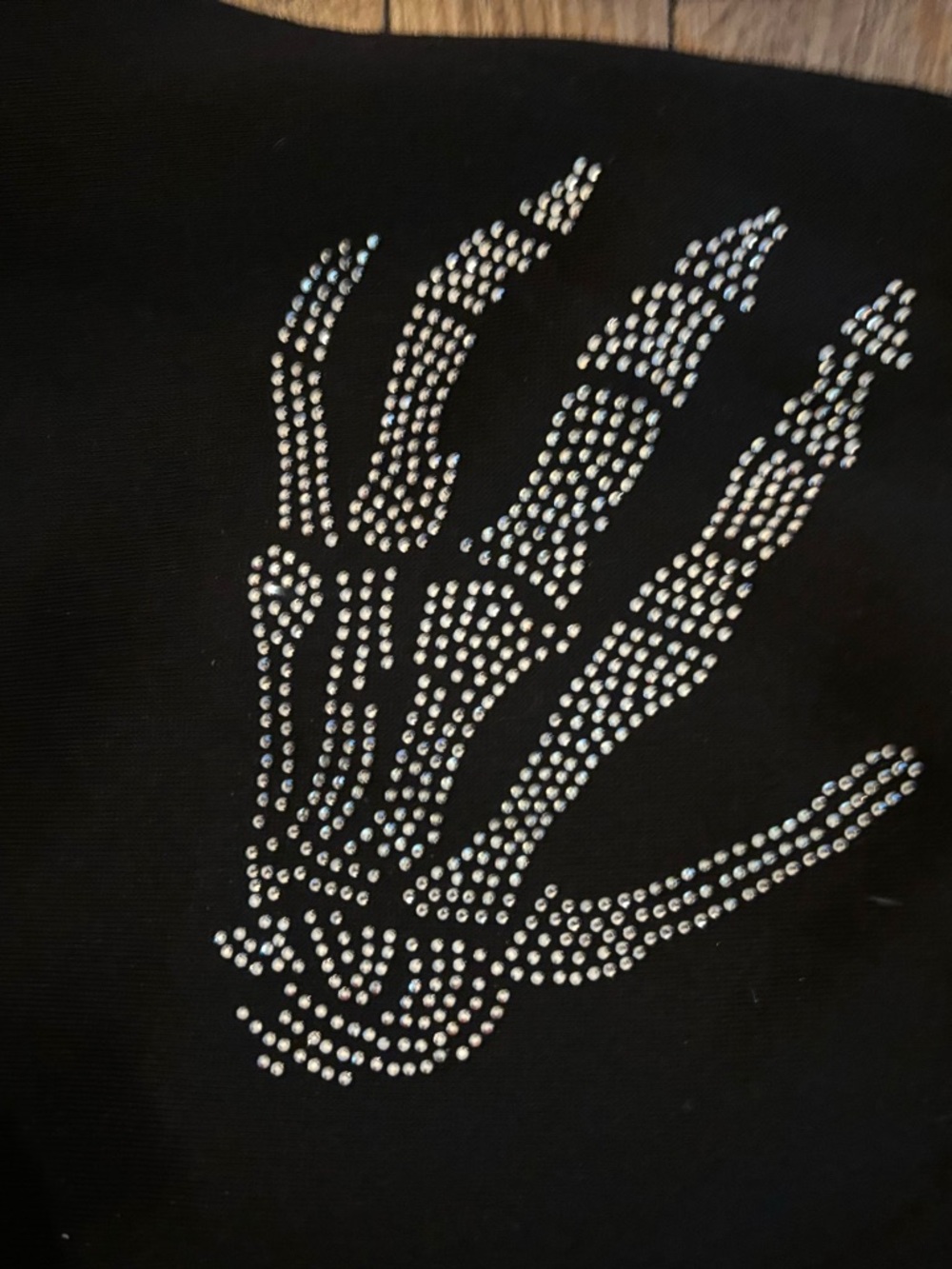 Black Sweatpants with Rhinestone Skeleton Hand Design - Picture 4 of 7